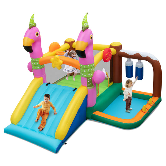 Infans Flamingo-Themed Bounce Castle 7-in-1 Kid Inflatable Jumping House Without Blower