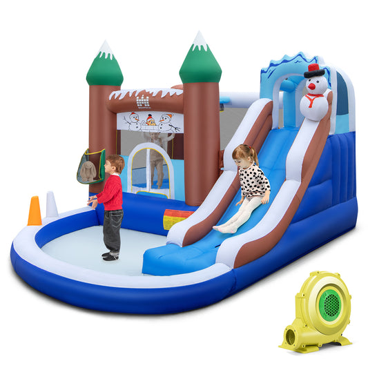 Infans 6-in-1 Winter Theme Snowman Inflatable Castle Kids Bounce House with 735W Blower