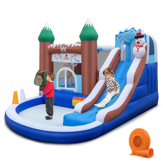 Infans 6-in-1 Winter Theme Snowman Inflatable Castle Kids Bounce House with 750W Blower