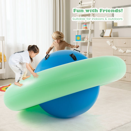 Infans 7.5 FT Inflatable Dome Rocker Bouncer w/ 6 Handles Fun Outdoor Game for KidsGreen/Blue