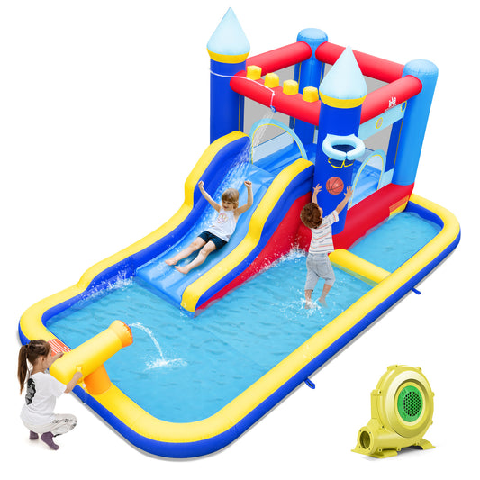 Infans 6-in-1 Inflatable Water Castle Kids Bouncer W/ 50 Ocean Balls & 735W Blower