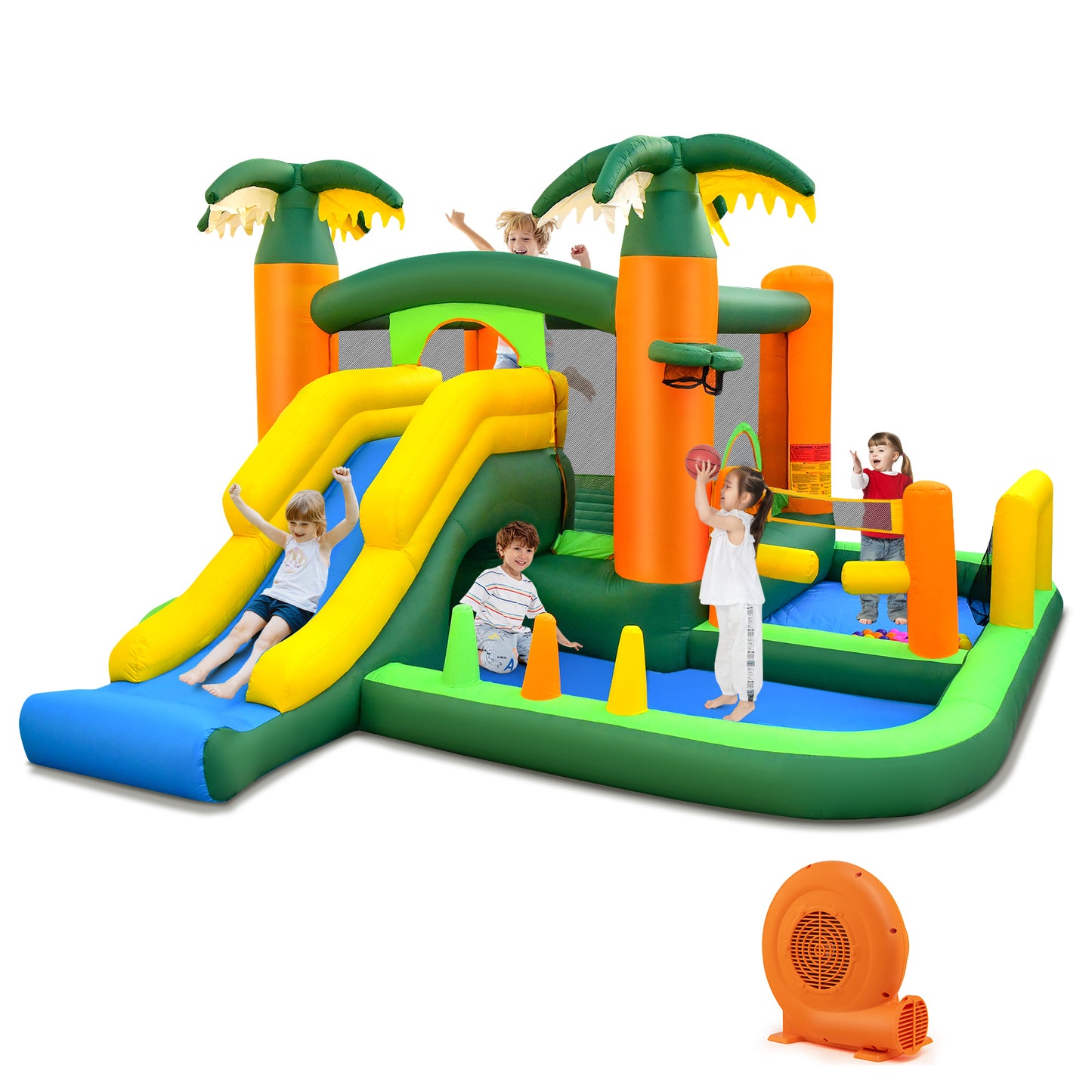 Infans Tropical Inflatable Bounce Castle, 8-in-1 Giant Jumping House w/750W Blower