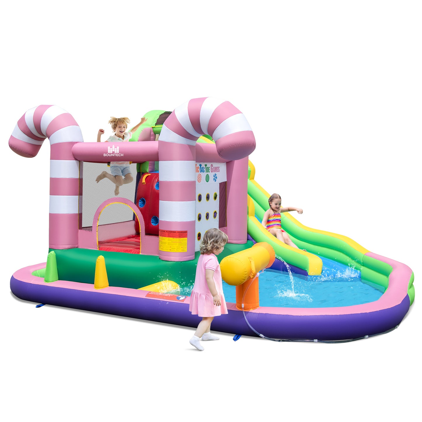 Infans 9-in-1 Inflatable Bounce House Sweet Candy Water Slide Park Pool without Blower