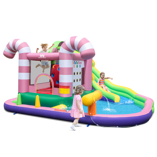 Infans 9-in-1 Inflatable Bounce House Sweet Candy Water Slide Park Pool without Blower
