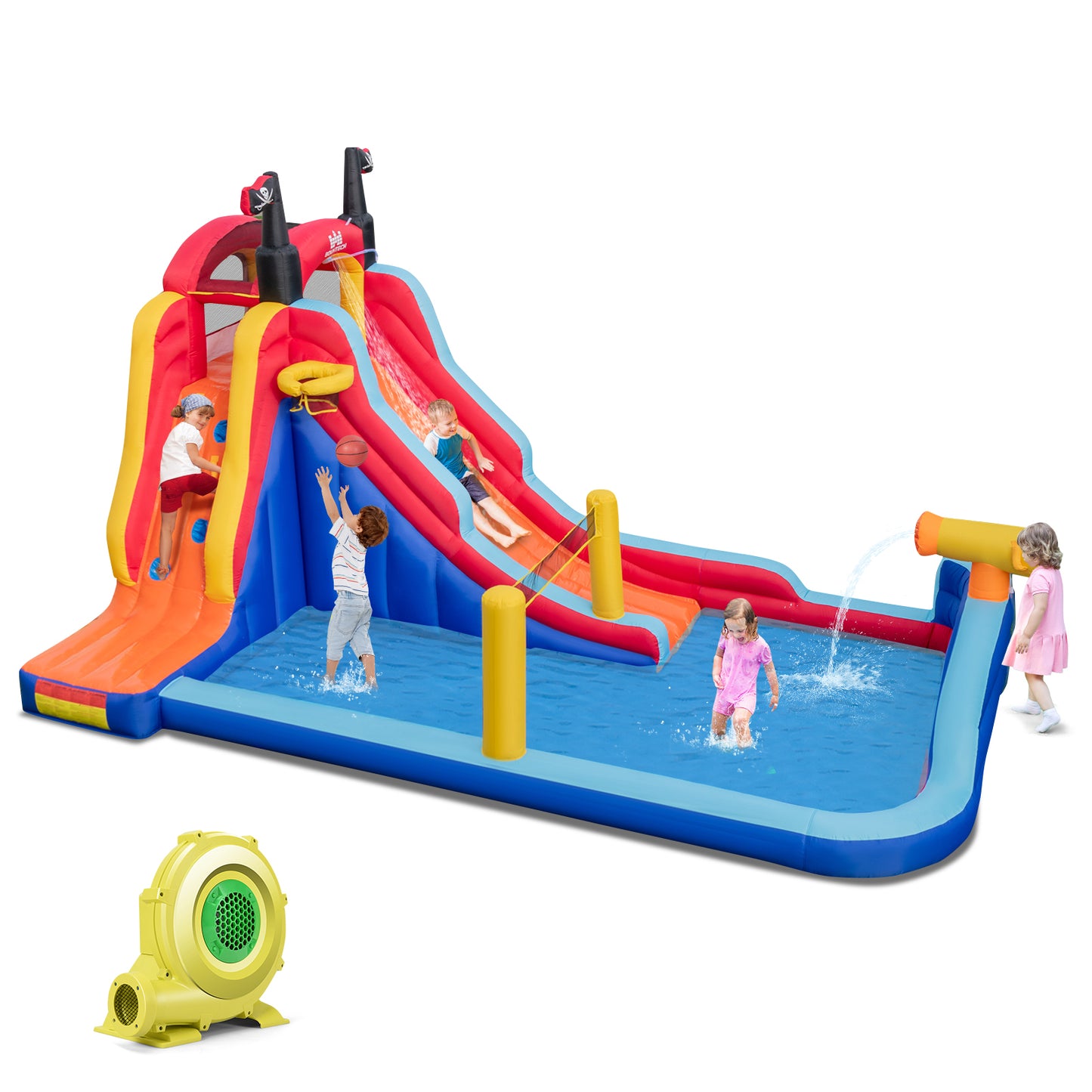 Infans Inflatable Water Slide Park Pirate Theme Bouncer Playhouse Castle w/ 950W Blower