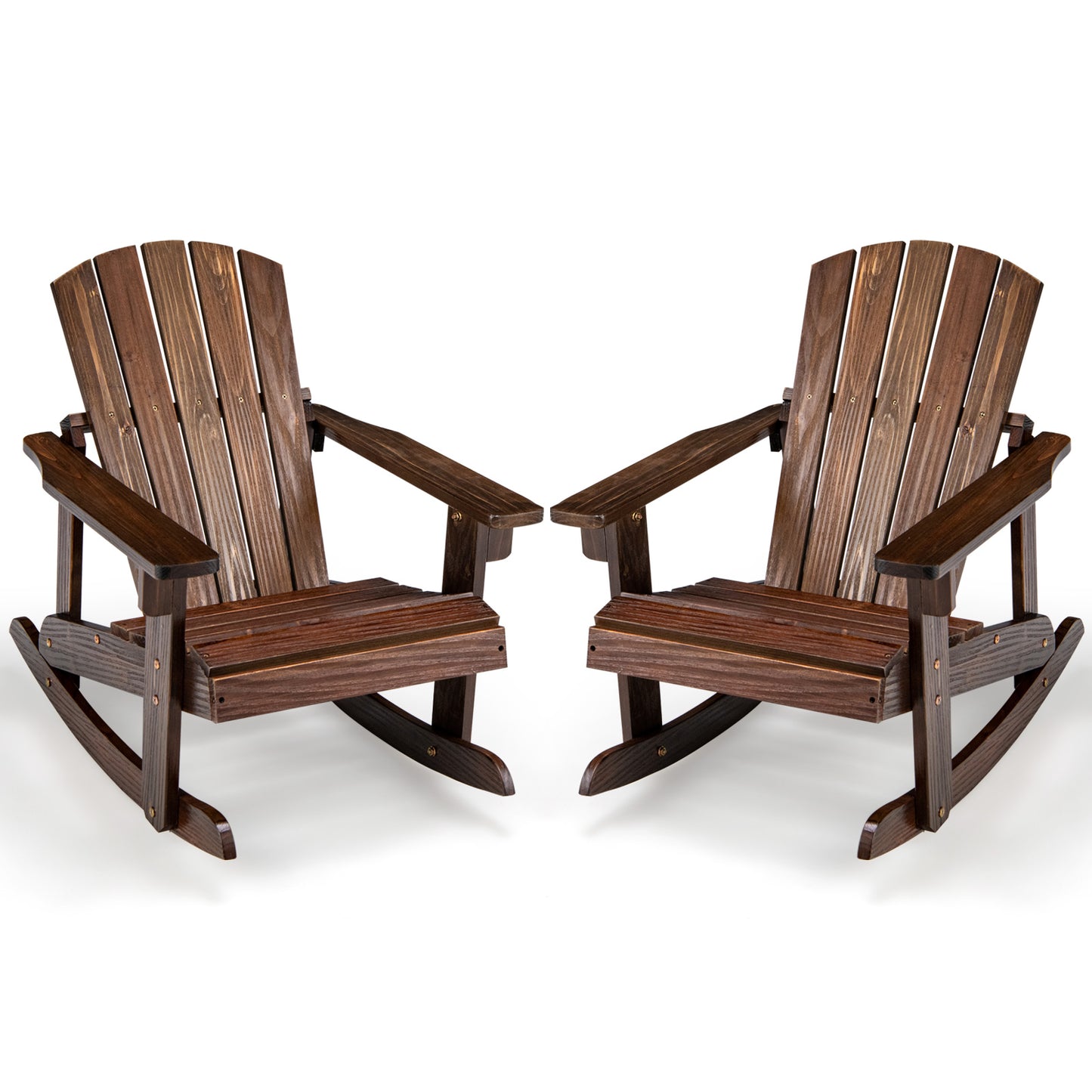 Infans 2PCS Kid Adirondack Rocking Chair Outdoor Solid Wood Slatted seat Backrest Coffee