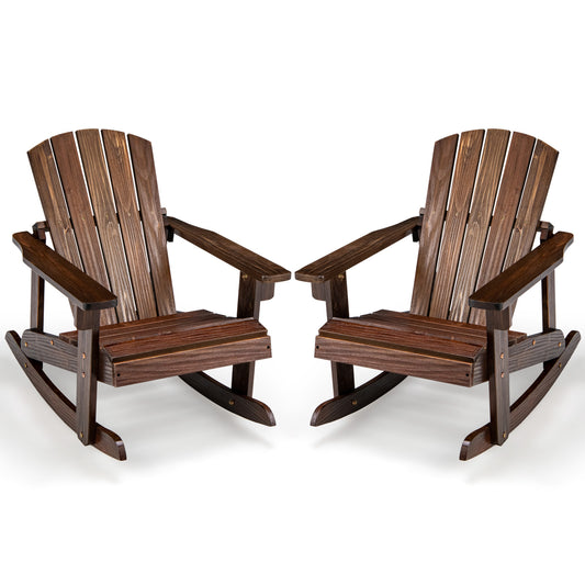 Infans 2PCS Kid Adirondack Rocking Chair Outdoor Solid Wood Slatted seat Backrest Coffee