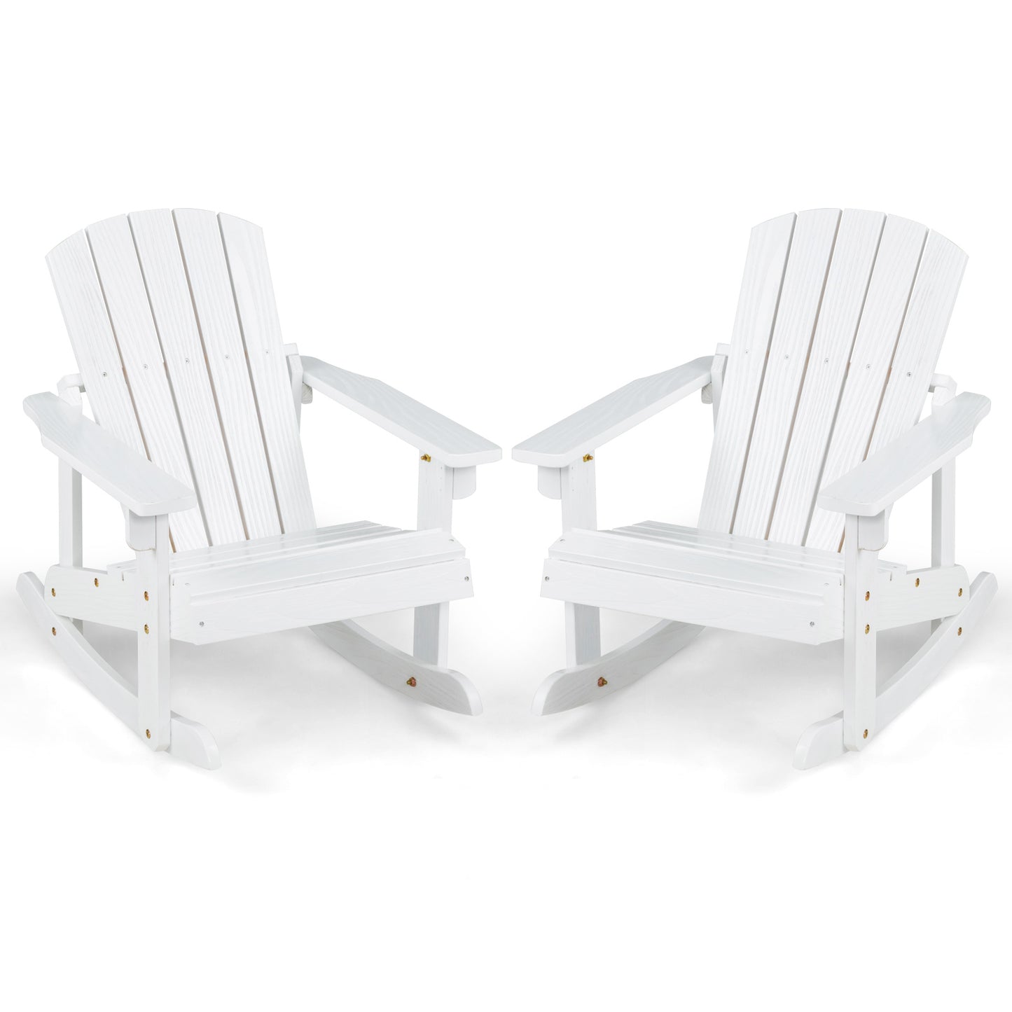Infans 2PCS Kid Adirondack Rocking Chair Outdoor Solid Wood Slatted seat Backrest White
