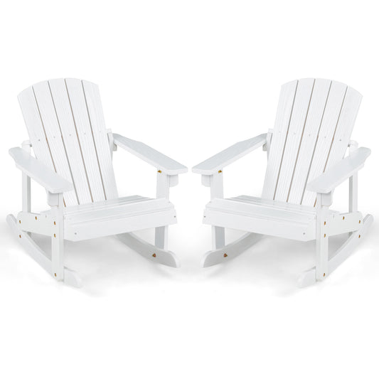 Infans 2PCS Kid Adirondack Rocking Chair Outdoor Solid Wood Slatted seat Backrest White