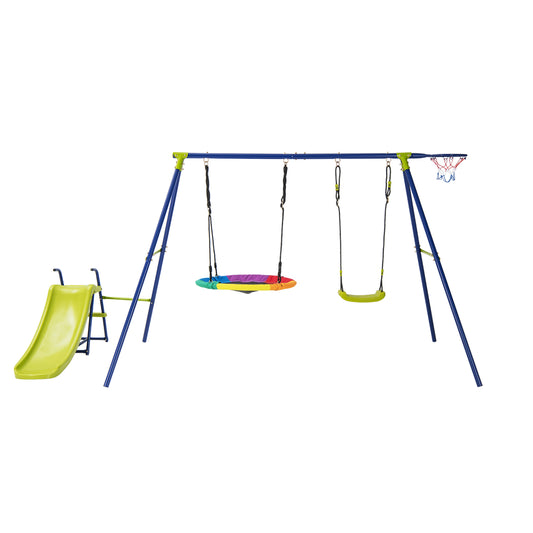 Infans 4-in-1 Swing Set for Backyard Heavy-Duty Metal Playset for 3-12 Years Old Kids