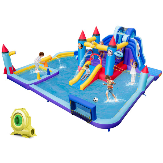 Infans Rocket Theme Inflatable Water Slide Park w/ 950W Blower 2 Slides Splash Pool