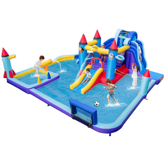 Infans Rocket Theme Inflatable Water Slide Park w/2 Slides Splash Pool Blower Excluded