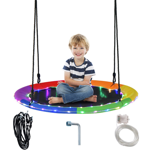 Infans 40 inch Saucer Tree Swing 660 LBS for Kids Adults Outdoor w/LED Lights Rainbow Color