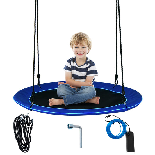 Infans 40 inch Saucer Tree Swing 660 LBS for Kids Adults Outdoor w/LED Lights Blue