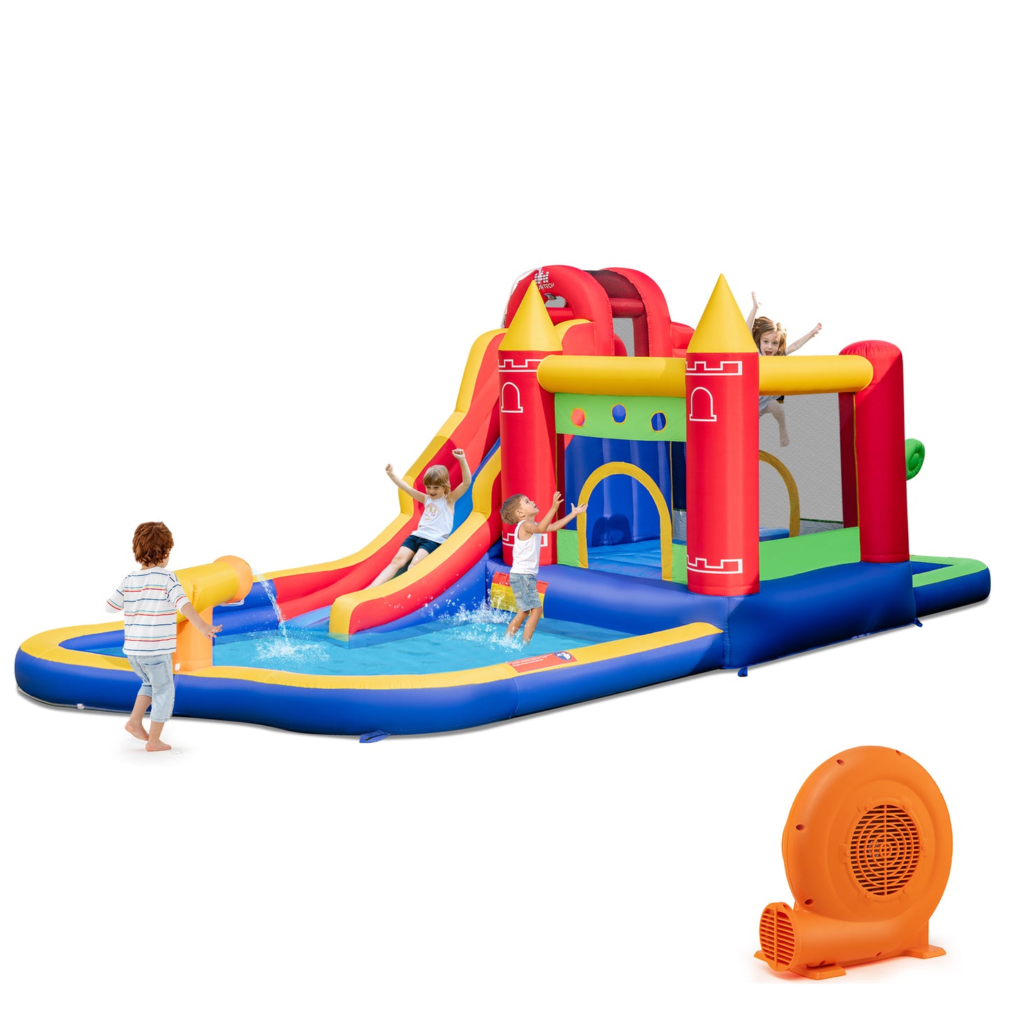 Infans 9-in-1 Inflatable Bounce Castle w/ 750W Blower Waterslide Water Cannon for 3+