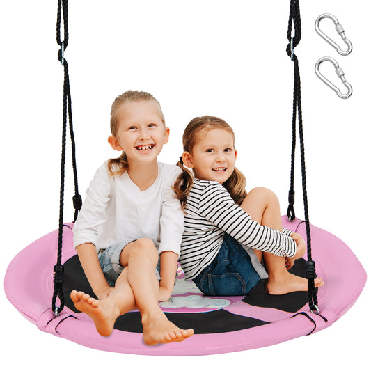 Infans 40 inch Saucer Tree Swing w/ Adjustable Hanging Ropes for Backyard or Outdoor Pink