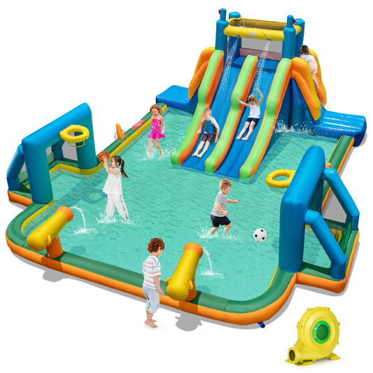 Infans Inflatable Water Slide w/ 2 Long Slides Pool Climbing Walls 1100 W Blower