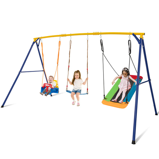 Infans 3-in-1 Kids Swing Set 660 LBS Carbon Steel Swing Frame w/Belt Swing for Toddlers