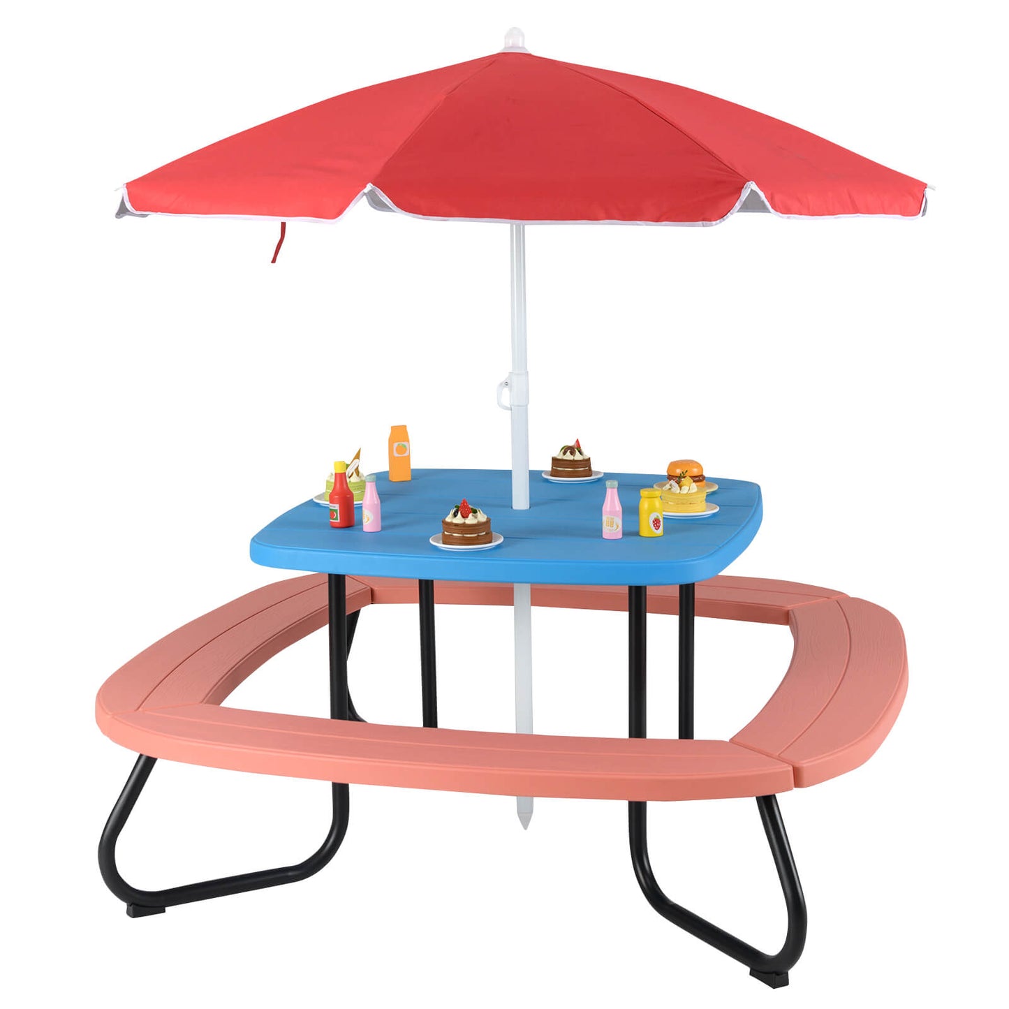 Infans Kids Picnic Table Outdoor Activity Table w/ Adjustable & Collapsible Umbrella