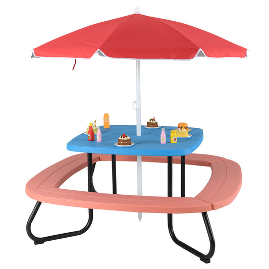Infans Kids Picnic Table Outdoor Activity Table w/ Adjustable & Collapsible Umbrella