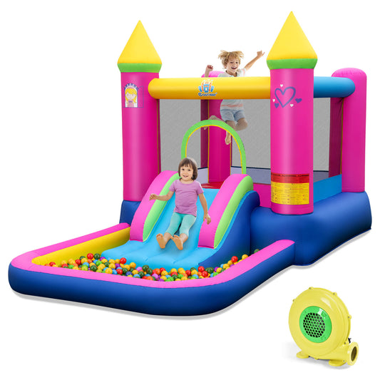 Infans 4-in-1 Kids Princess-themed Bouncer w/ Slide Basketball Hoop With 480W Blower