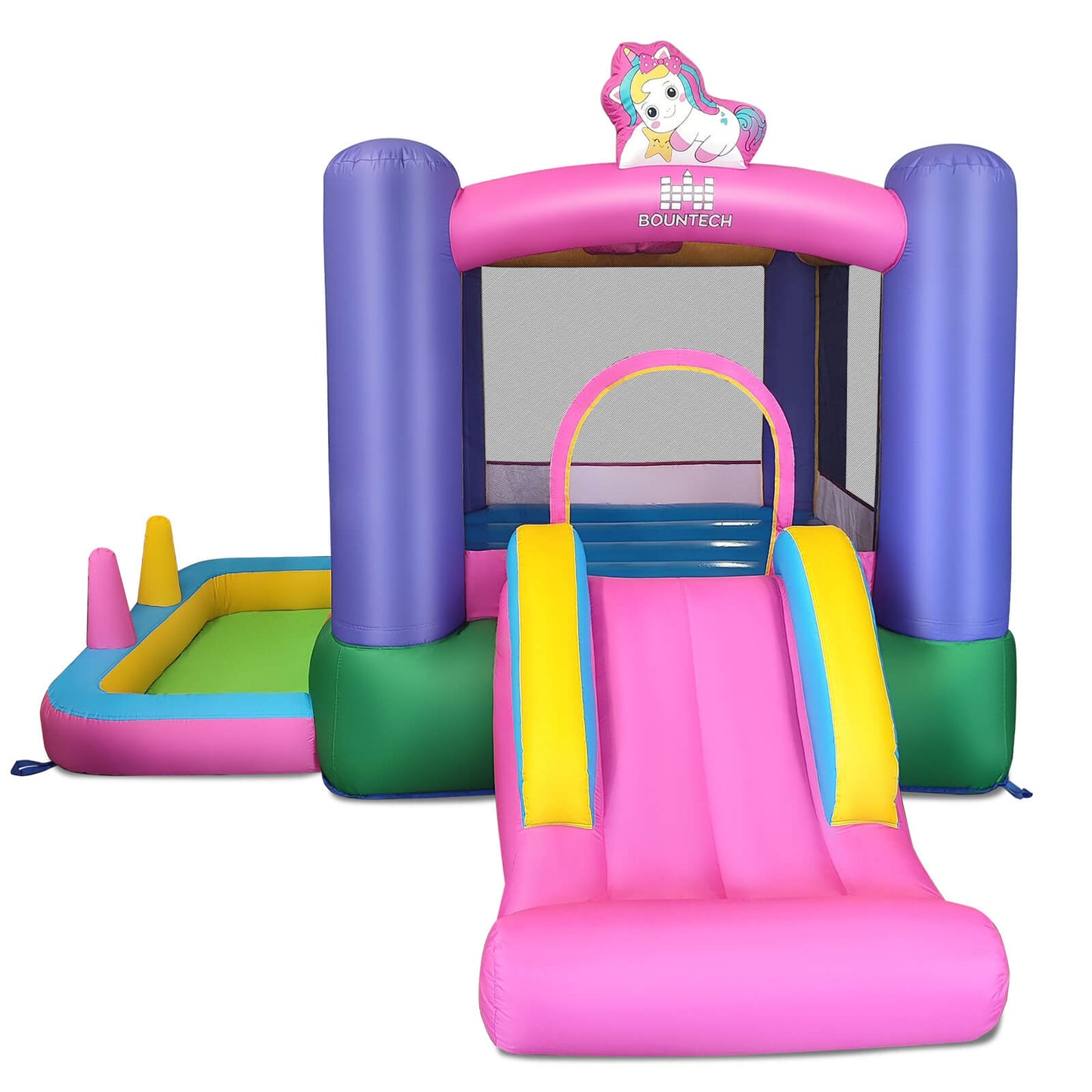 Infans Inflatable Bounce House Kids 6-in-1 Bouncy Castle w/ Slide Ball Pit Jumping Area