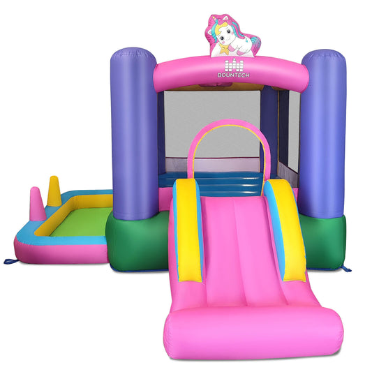 Infans Inflatable Bounce House Kids 6-in-1 Bouncy Castle w/ Slide Ball Pit Jumping Area