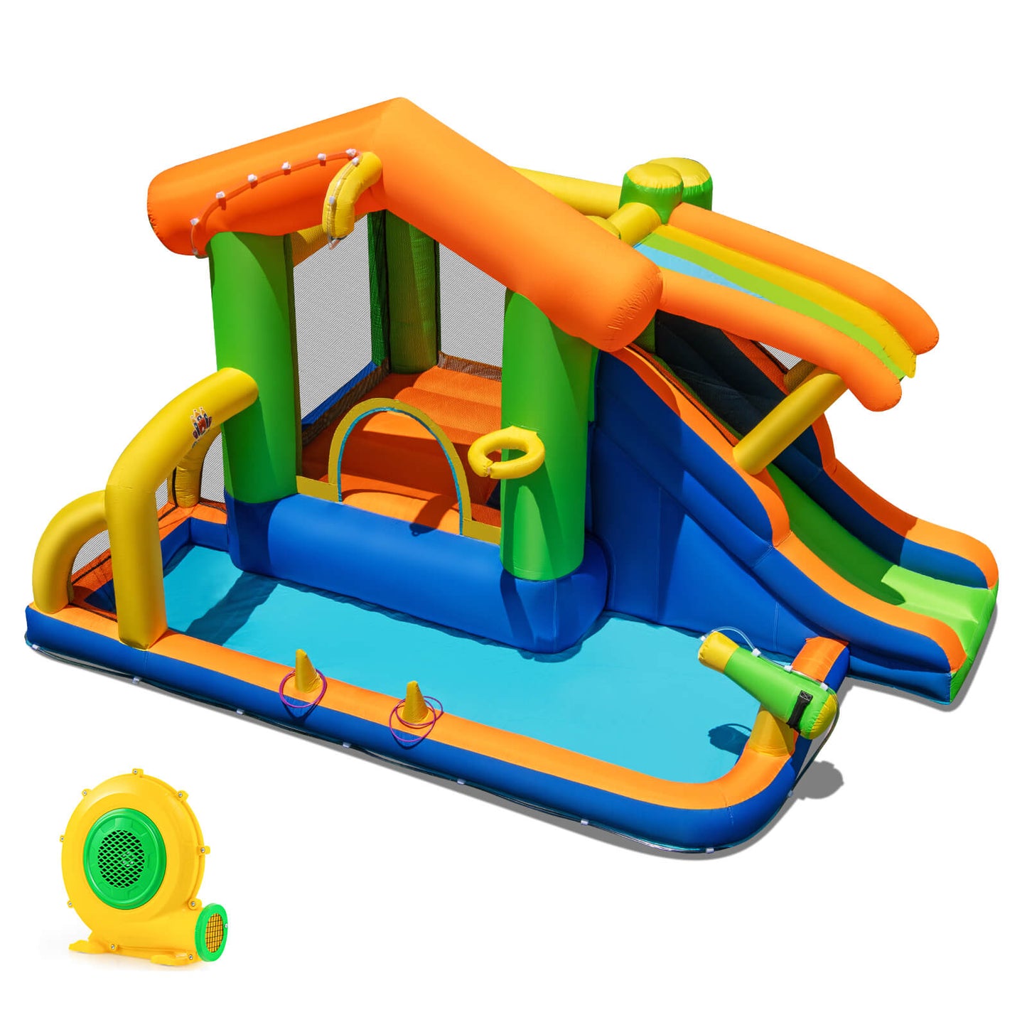 Infans 8-in-1 Inflatable Bounce House Water Park w/Slide Water Cannon with 480W Blower