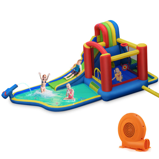 Infans Inflatable Kid Bounce House Slide Climbing Splash Pool Castle with 750W Blower