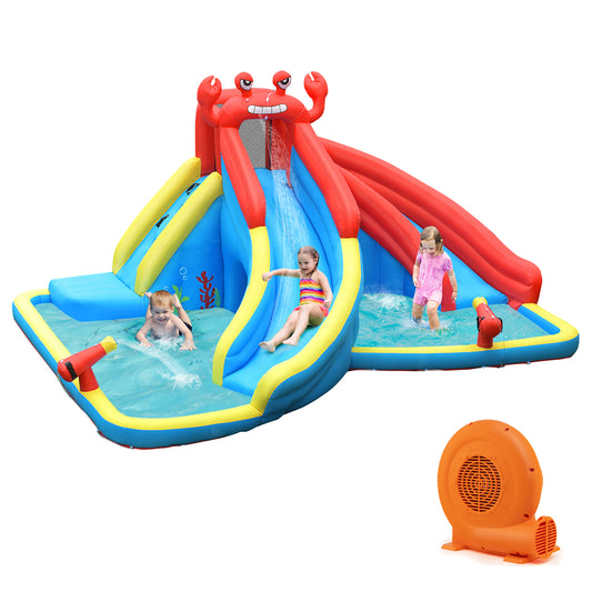 Infans Inflatable Water Slide Crab Dual Slide Bounce House Splash Pool with 750W Blower