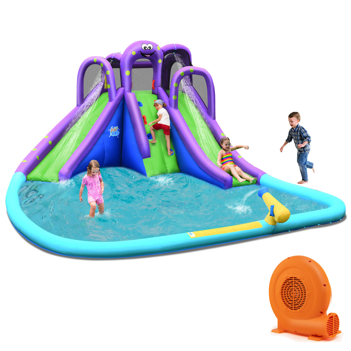 Infans Inflatable Water Park Octopus Bounce House Dual Slide Climbing Wall 750W Blower
