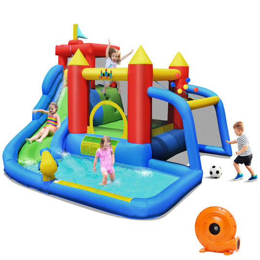 Infans Inflatable Bouncer Water Climb Slide Bounce House Splash Pool w/ Blower