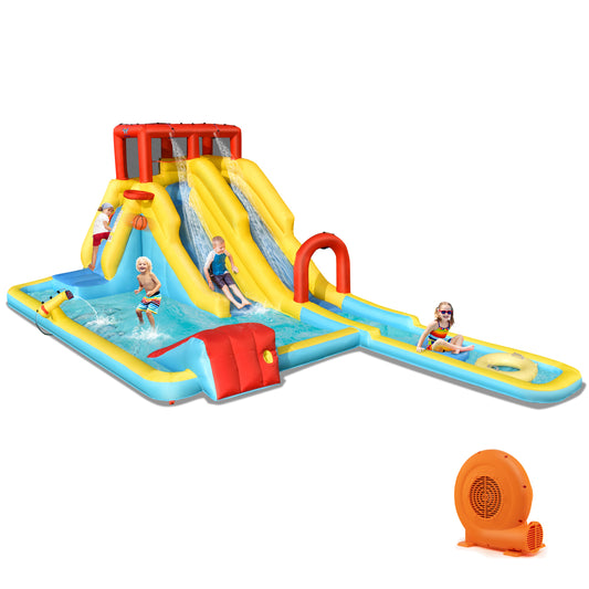Infans 7 in 1 Inflatable Dual Slide Water Park Climbing Bouncer with 750W Blower