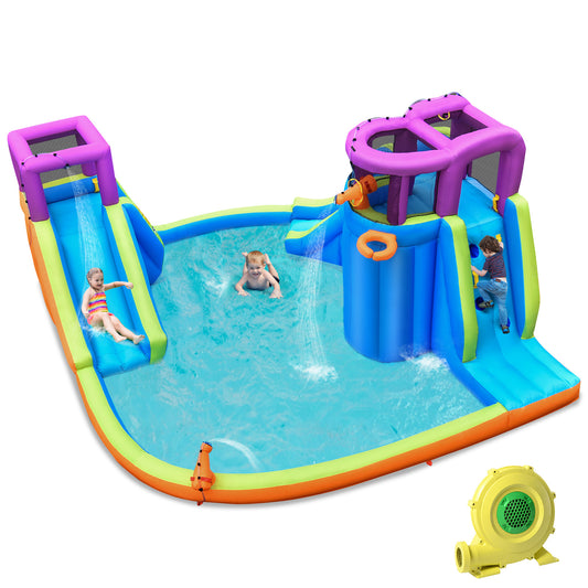 Infans Bountech 6 in 1 Inflatable Dual Slide Water Park Climbing Bouncer W/ 950W Blower