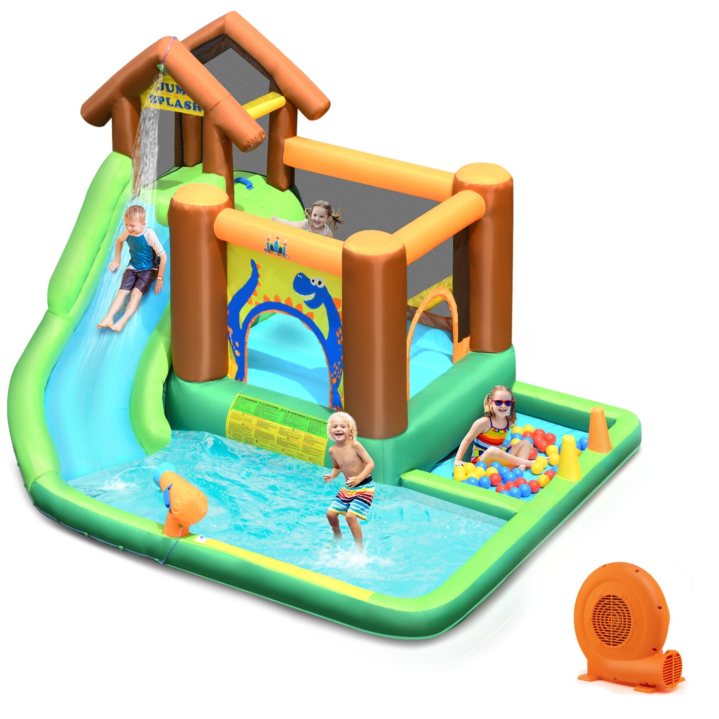 Infans Inflatable Water Slide Bounce House Climbing Wall Ball Pit with 750W Blower