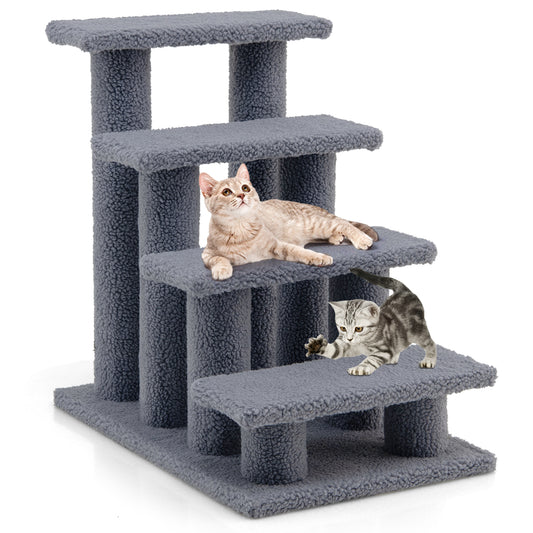 Infans 24 inch 4-Step Pet Stairs Carpeted Ladder Ramp 8 Scratching Post Cat Tree Climber