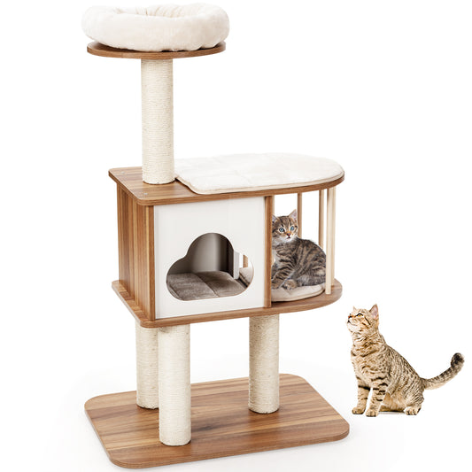 Infans 46 inch Modern Wooden Cat Tree with Platform & Washable Cushions for Kittens & Cats