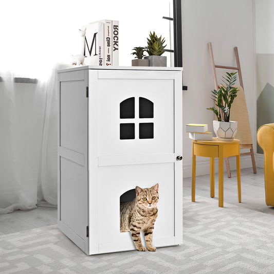Infans Cat Litter Box Enclosure, Litter Box Cover with 2 Layers and Stable Wooden Structure, Hidden Litter Box Furniture