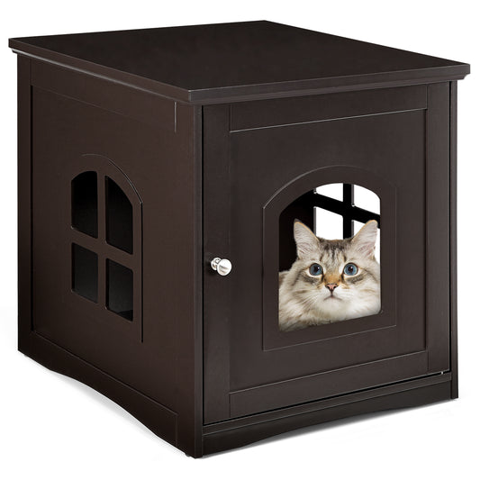 Infans Decorative Cat House Side Table Nightstand Pet Home Litter Box Enclosure