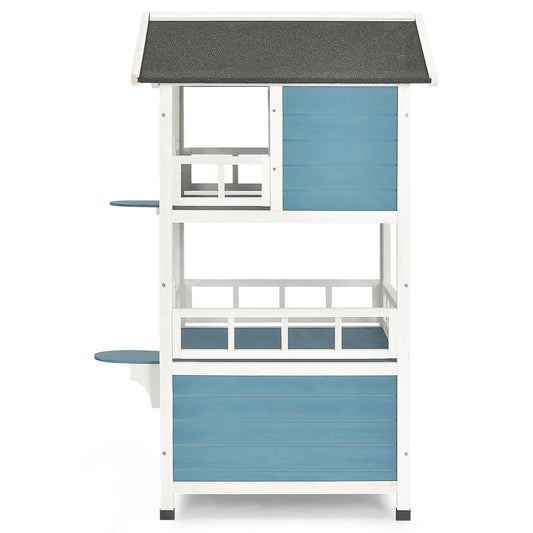 Infans 2-Story Catio Cat Shelter Outdoor Wooden Cat House W/ Enclosure for Feral Cat
