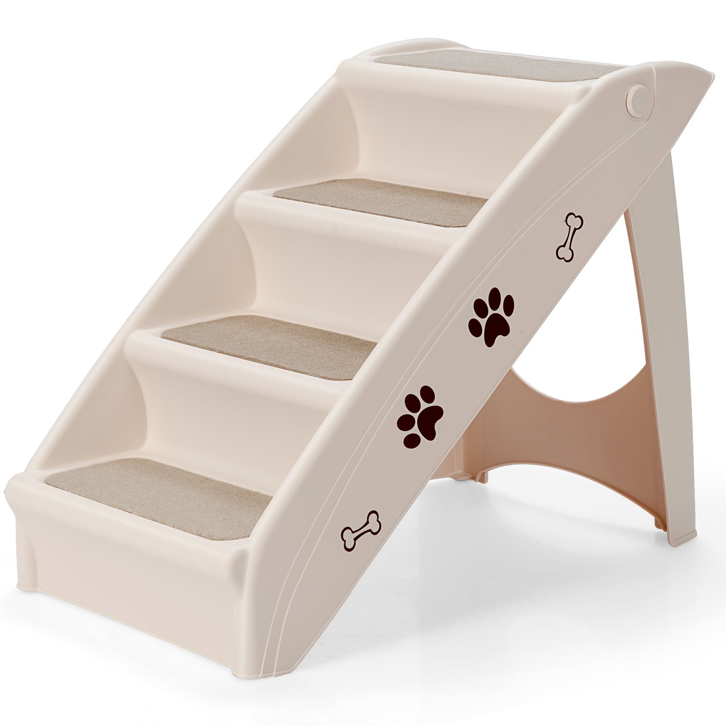 Infans Folding Plastic Pet Stairs 4 Step Ladder for Small Dog & Cats Beige
