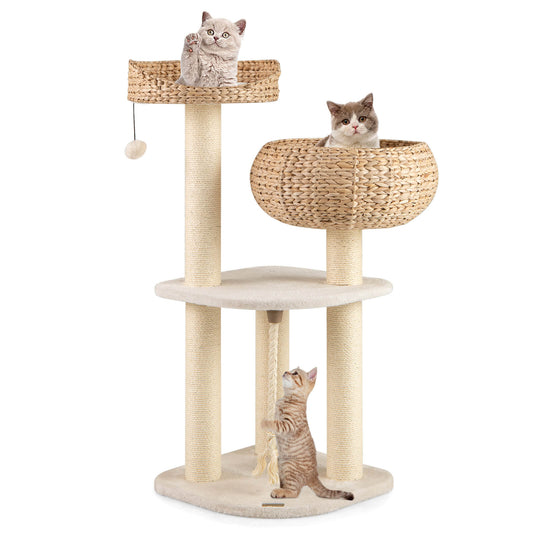 Infans 41inch Hand-Made Cat Tree Tower Natural Bowl Shaped w/ 2 Perch