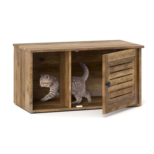 Infans Cat Litter Box Enclosure with Winding Entry Louvered Door Wooden Pet Side Table