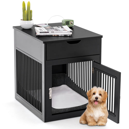 Infans 2-In-1 Furniture Dog Crate with Drawer Wired & Wireless Charging Side End Table