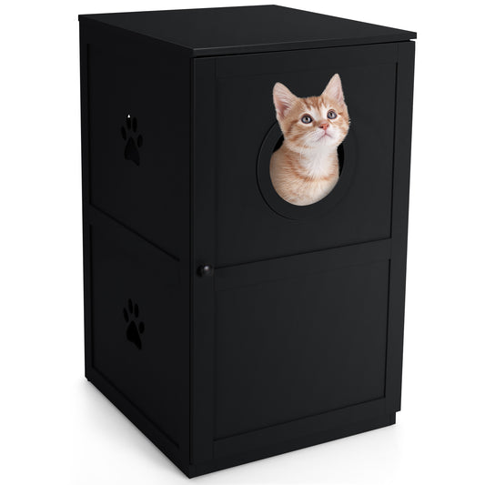 Infans 2-tier Litter Box Enclosure Furniture Hidden Cat House W/ Anti-toppling DeviceCoffee