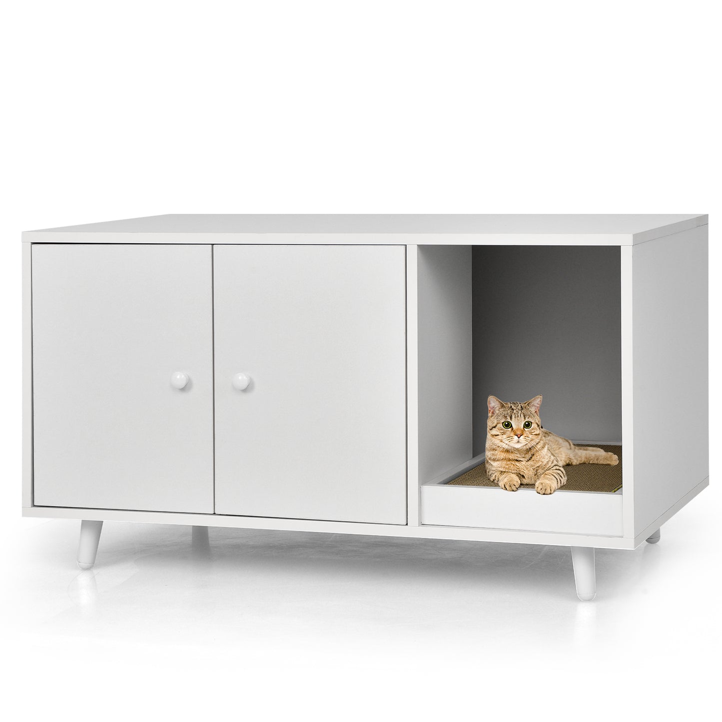 Infans Cat Litter Box Enclosure Cat Washroom Hidden Litter Box Enclosure White