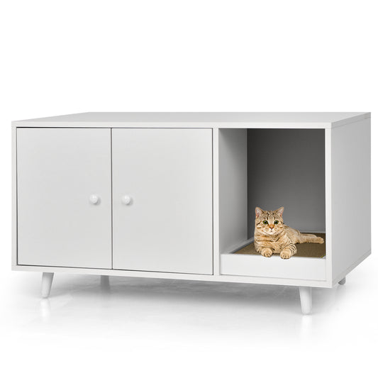 Infans Cat Litter Box Enclosure Cat Washroom Hidden Litter Box Enclosure White