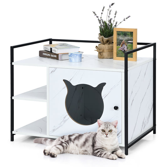 Infans Cat Litter Box Enclosure Hidden Litter Furniture Cabinet W/ 2-Tier Storage ShelfWhite
