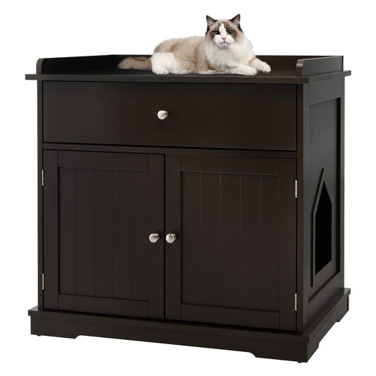 Infans Wooden Cat Litter Box Enclosure W W/ Drawer Side Table Furniture Coffee