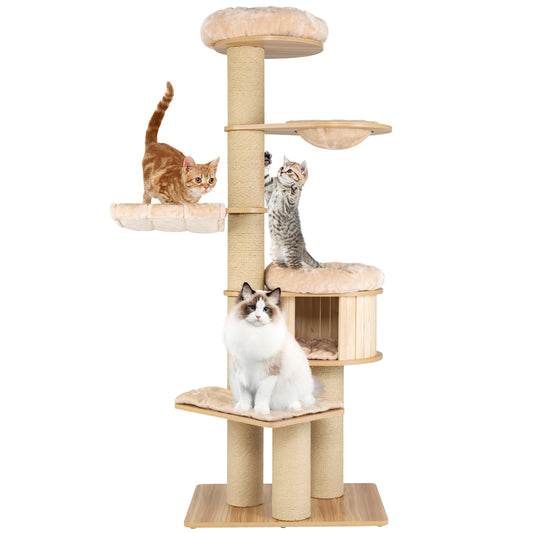 Infans 75 inch Modern Cat Tree Multi-Level Large Cat Tower w/ Hammocks Beige